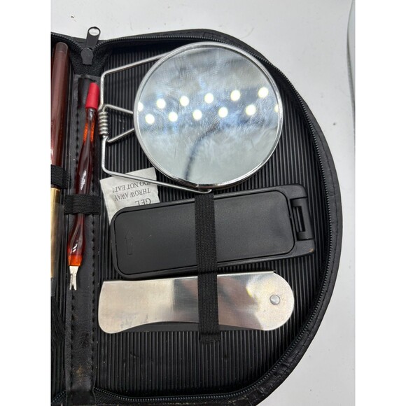 HANRO Deluxe Travel Grooming Black Kit Manicure Makeup Brushes LED Mirror - Picture 3 of 8